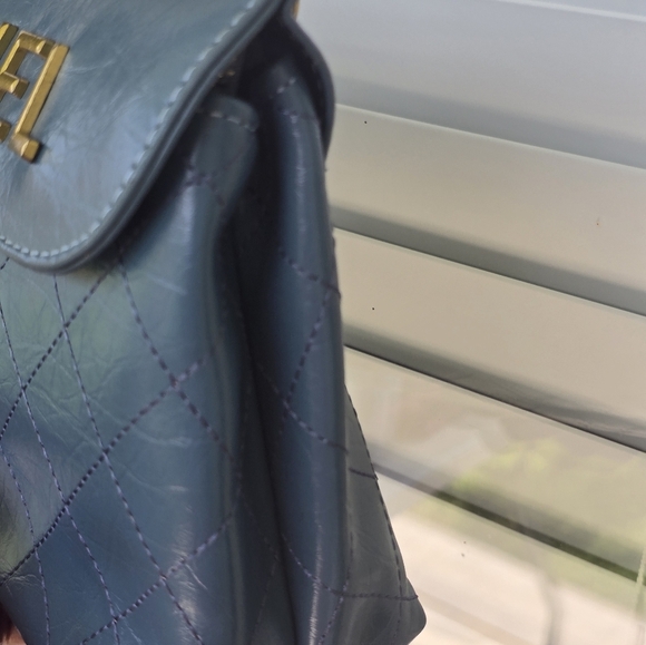 $6500 Chanel Blue Crossbody Quilted Bag ChainStrap Women Blue Gold Double Button - Picture 6 of 16